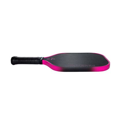 Black and pink pickleball paddle on a white background