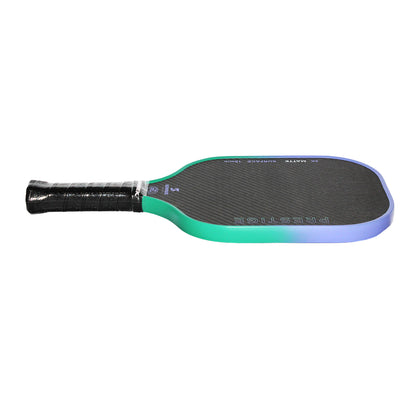 Pickleball paddle with black and green design on a white background