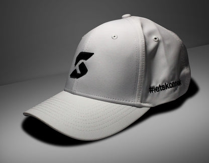 White cap with black konnek sports logo and text on a gray background