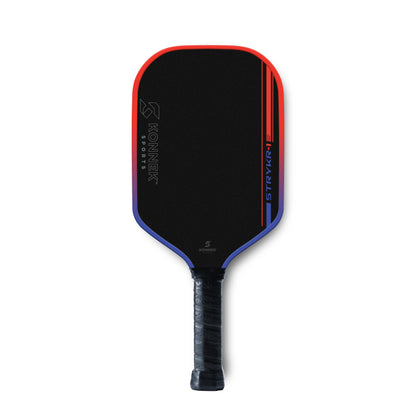 Pickleball paddle with black face and red and blue accents on a white background - konnek sports