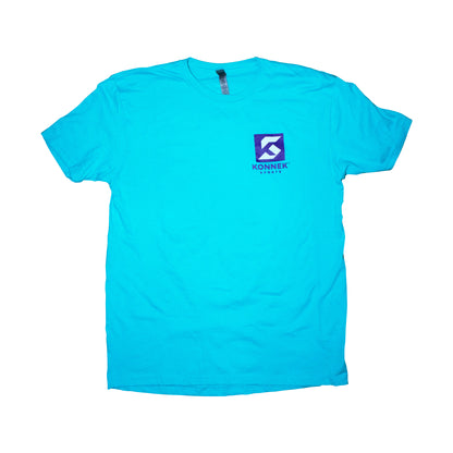 Blue t-shirt with a Konnek Sports logo on the chest against a white background